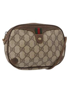Authentic GUCCI GG Supreme Web Sherry Line Bag PVC Beige Gold 89 02 066